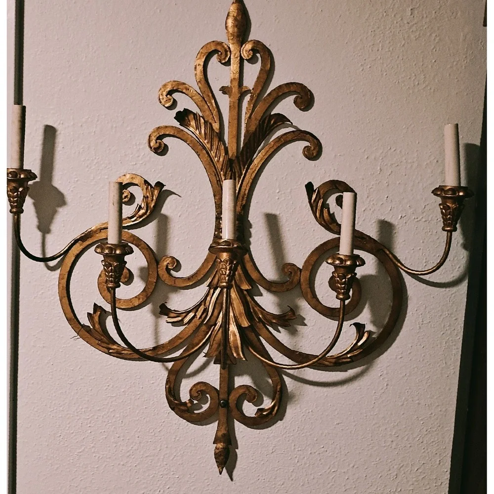 Vintage mid Century‎ Italian Gold Gilt Large Wall Sconces